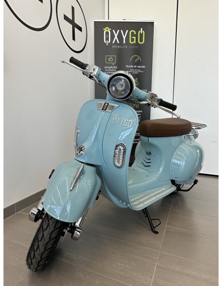 SUPER TANGO Bleu ciel Selle marron Scooter 100% électrique
